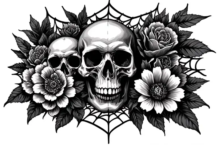Spider Web & Flowers & Skulls Surrounded