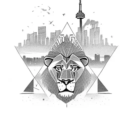 A Powerful Lion Lifting Weights In A Gym With The Toronto Skyline In The Background