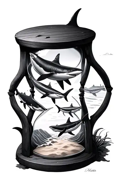Hourglass With Sharks Swimming In The Sand