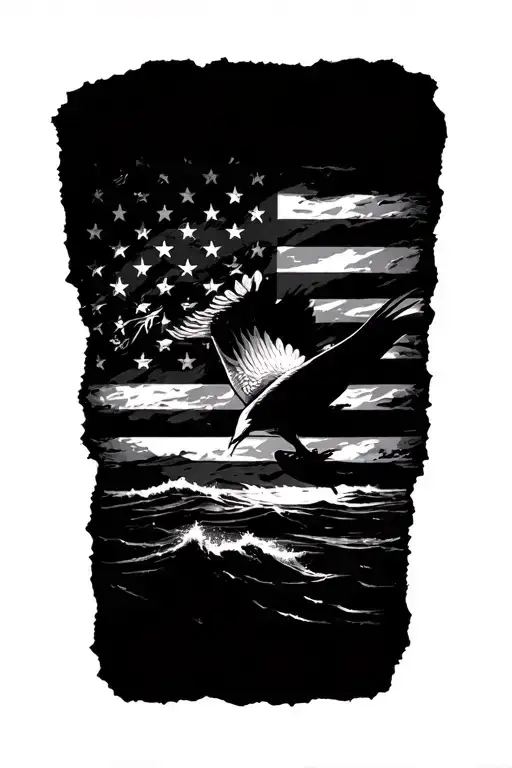 Tattered American Flag Incorporated With Uss Surfbird And Fair Winds And Following Seas