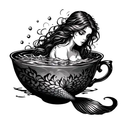 Mermaid Soaking In A Teacup Filled