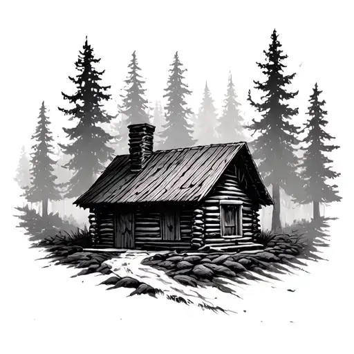 Cabin In Big Dark Forest