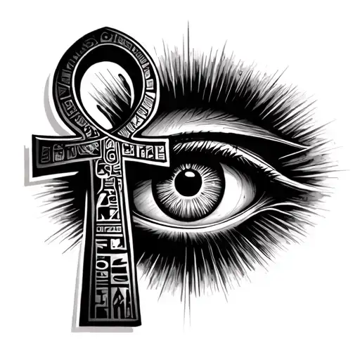 Black Ankh Cross Forearm Tatto Men Eye On Column Of Cross And Egyptian Hieroglyphs