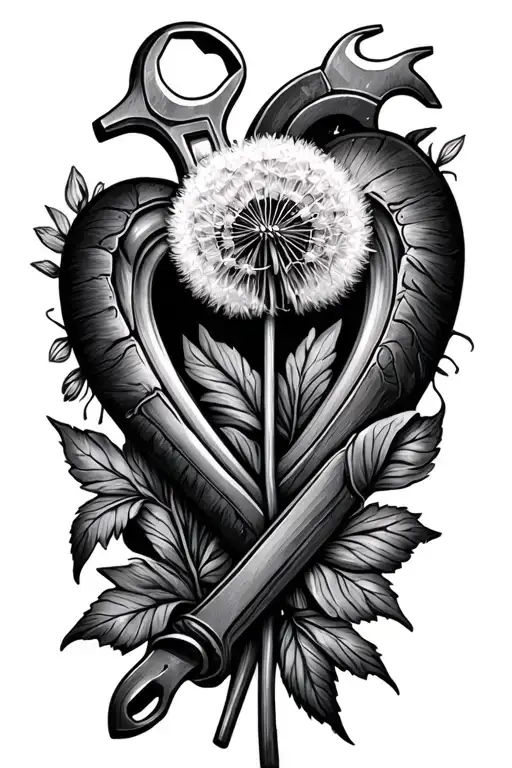 Wrench And Dandelion In Heart Shape