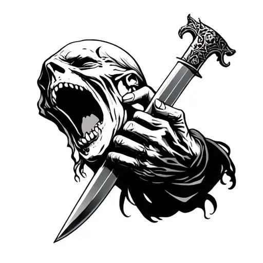 Ghoul Full Body Screaming Pinned With Dagger For