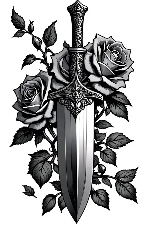 Throwing Dagger Wrapped By Roses Growing
