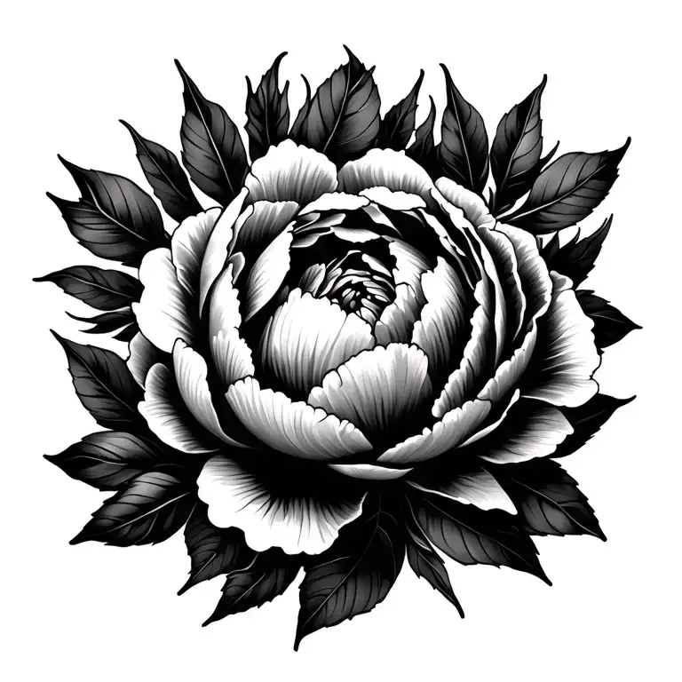 Peony Flowers And Leaves Intertwined