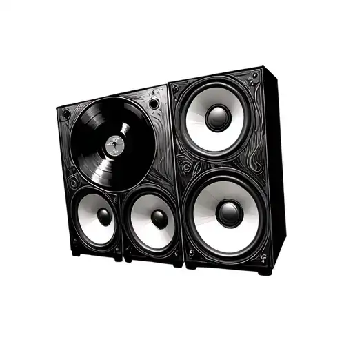 Vinyl And Speakers Faded Black And White With Lines