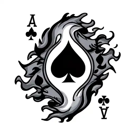 Ace Of Spades Card With Flames On Both Sides