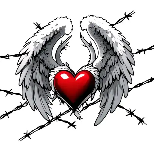 White Angel Wings With A Heart To The Environments In A Cadena Surrounded By Barbed Wire