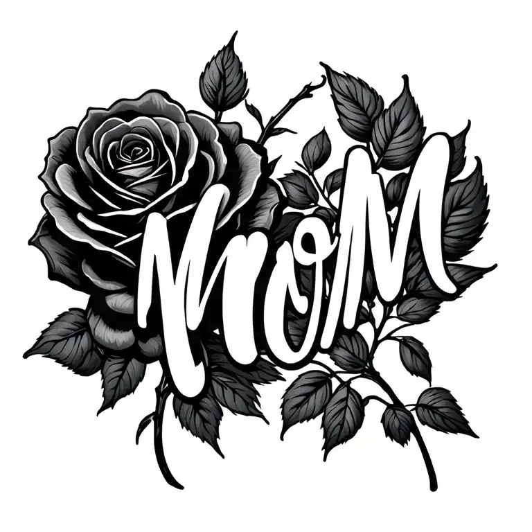 See-through Black Rose Intertwined Saying Mom Written Through The Stem