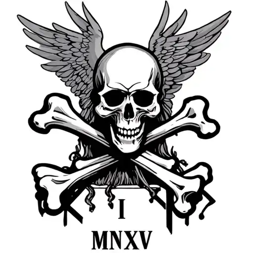 I X Mmxxv With Skull And Cross Bones And Angel Wings