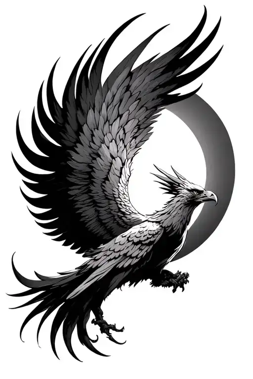 Phoenix Rising With Moon In The Background