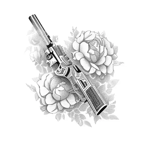 A Vintage Shotgun Surrounded By Intricate Floral Designs