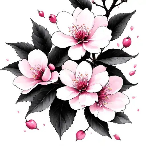 Cherry Blossom Black And White With Pink