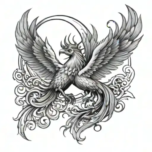 Moon And Phoenix Rising From The Ashes