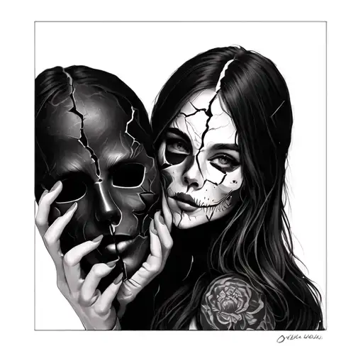 Broken Mask Split Girl Holding