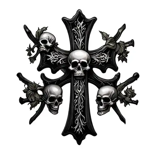 Back Black Cross With Skulls