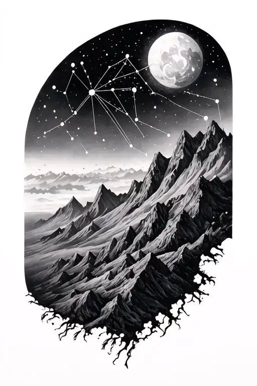 Cancer Constellation With Mountains Panorama In Backgroup