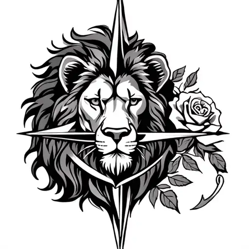 Lion With A Rose And Compass