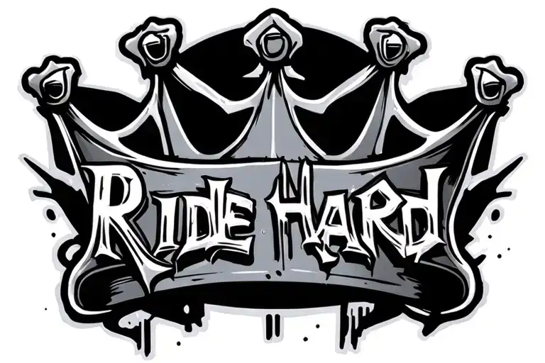 Ride Hard In Graffiti Style Tattoo Depicting Five Point Crown