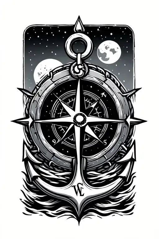 Compass Stars Moon Anchor Ship