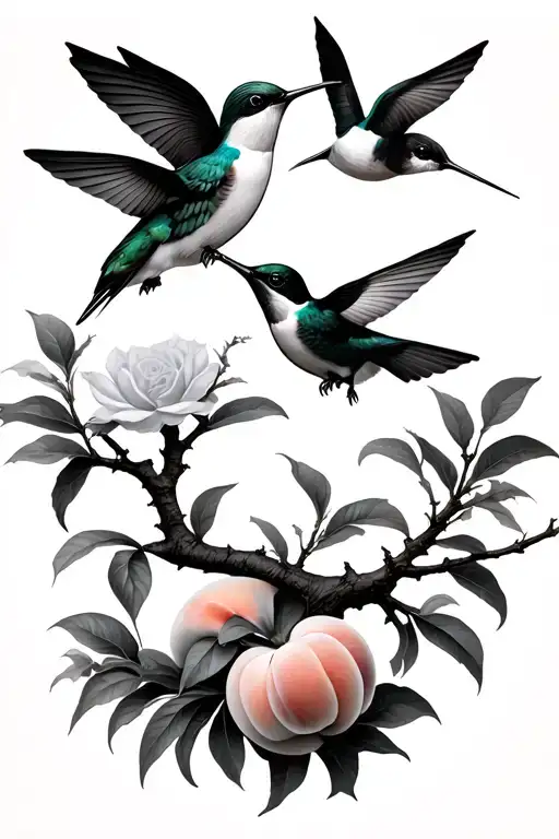 Peach Tree And Humming Birds