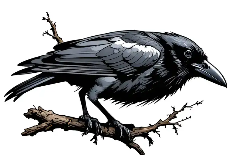 Raven Perched On Branch