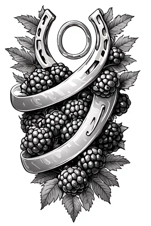 Brambles And Blackberries Wrapped Around Upper Arm And Horseshoe In Top