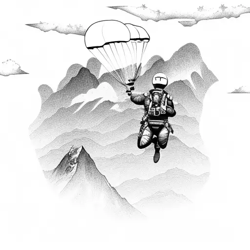 A Skydiver Descending Into A Breathtaking Mountain Landscape