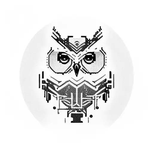 A Pixelated Cybernetic Owl Perched On A Keyboard