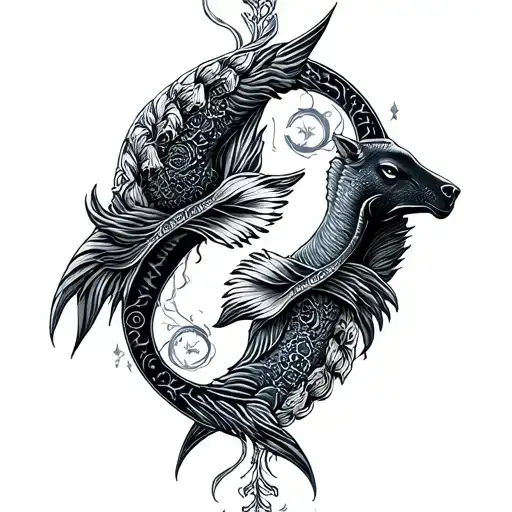Combination Of Sagittarius And Pisces Tattoo Design