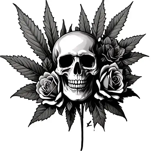 Weed Leaf And Skull Roses