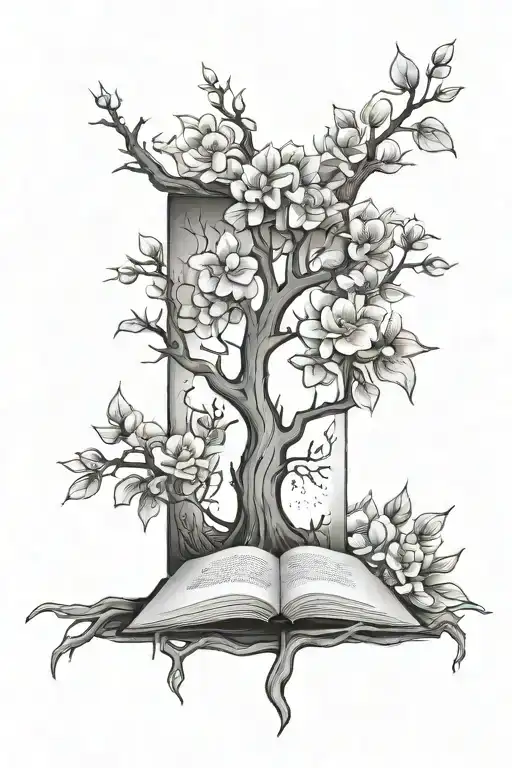 Book Tree Branches With Flowers Growing Around The Arm And Ending On The Half Sternum