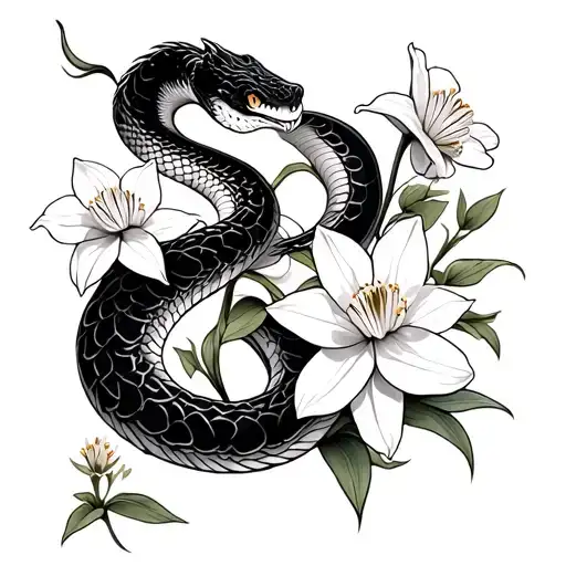 Chinese Snake And Daffodils