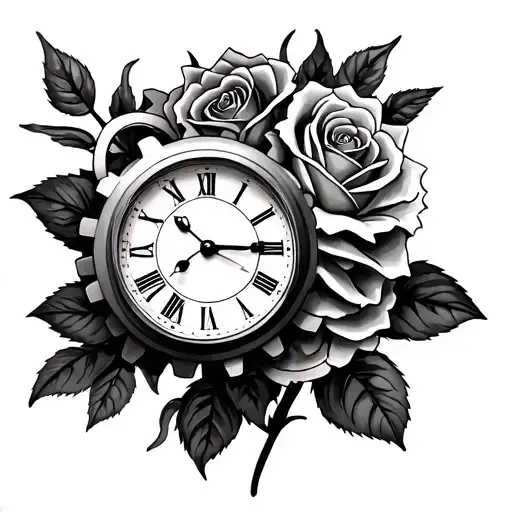 Roses With A Time Clock Gears