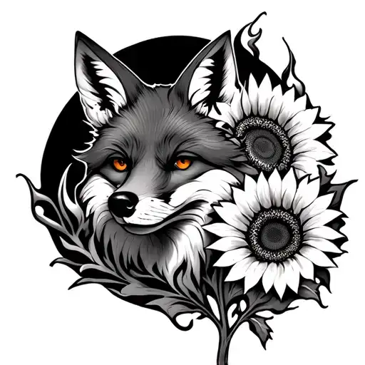 Sunflowers And Flaming Fox Head