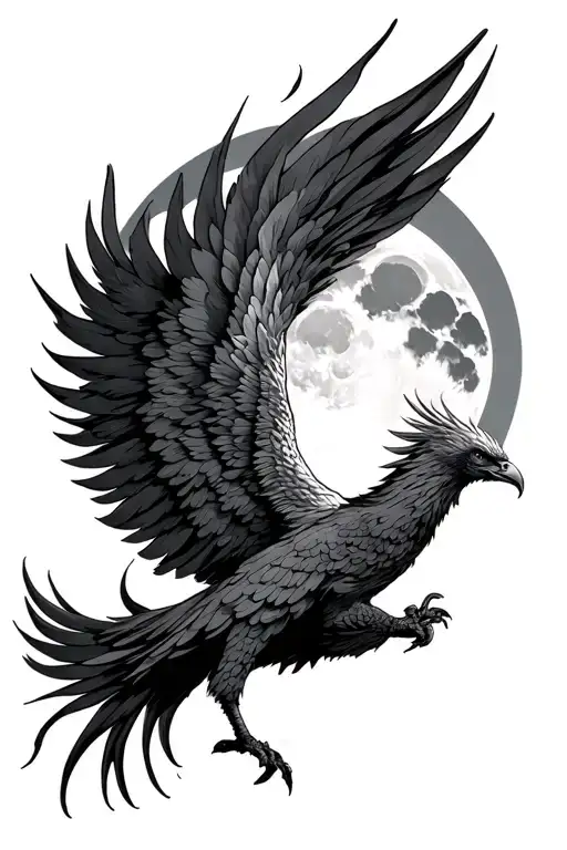 Phoenix Rising With Moon In The Background