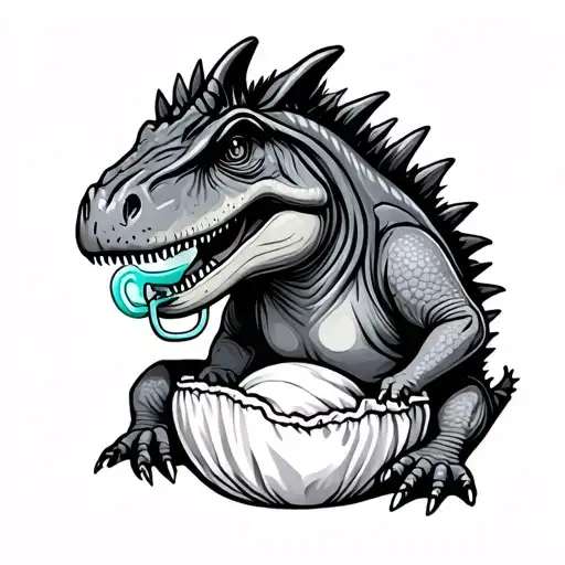 Baby T-rex In A Diaper With Pacifier Coming Out Of Egg
