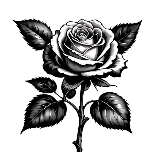 Rose With Stem And A Leaf On The Stem With The Roman Numerals Xxvi Inside On Of The Leaves