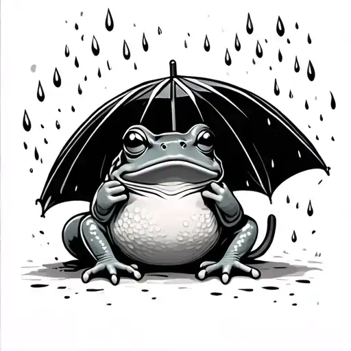 Sad Fat Frog Holding An Umbrella Ane It's Raining From The Inside Of The Umbrella
