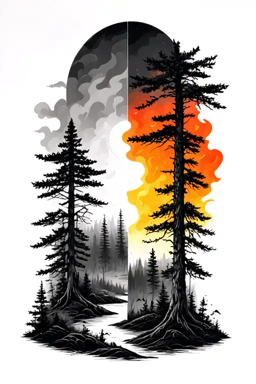 Forest Scene Half Black Grey Burned Other Half Color And Full Of Life Full Back