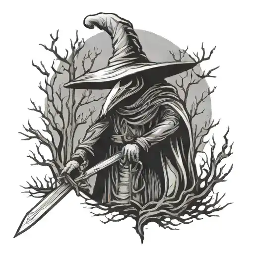 A Plague Doctor Holding A Sword In A Dark Forest