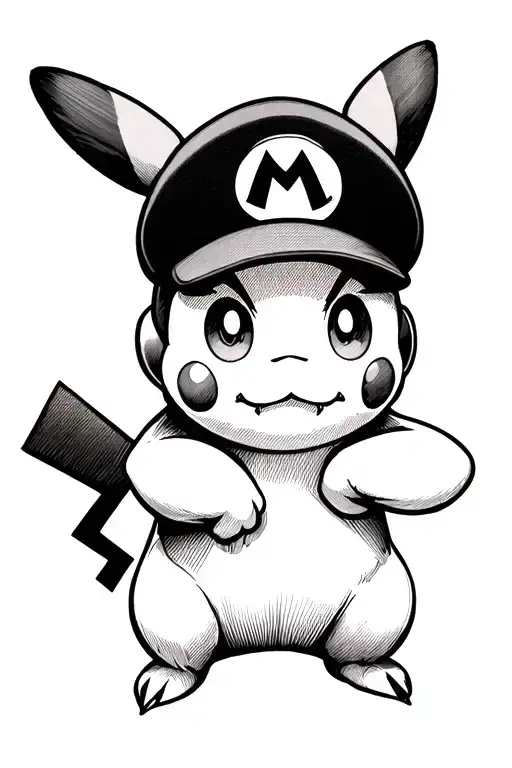Pikachu Wearing Mario Hat On Top