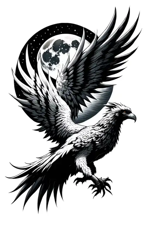 Phoenix Rising With Moon In The Background
