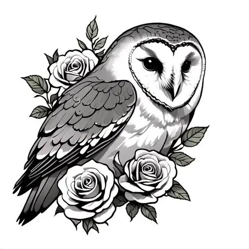 Barn Owl And Roses