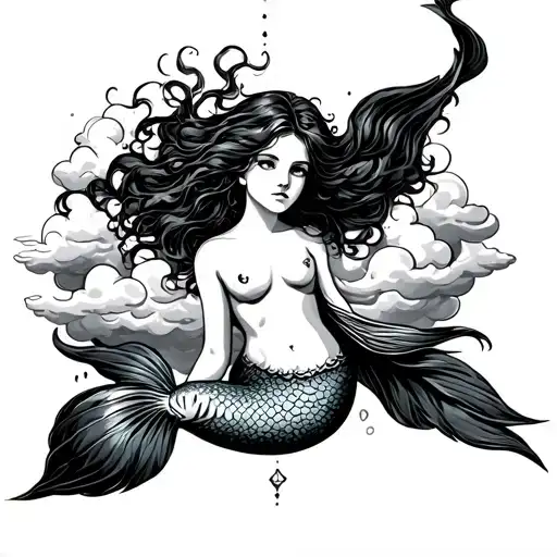 Mermaid Between Clouds Surrounding