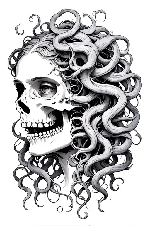Medusa With Her Face Half Flesh And Half Skull Vertically Split But Nice And Subtle Transition