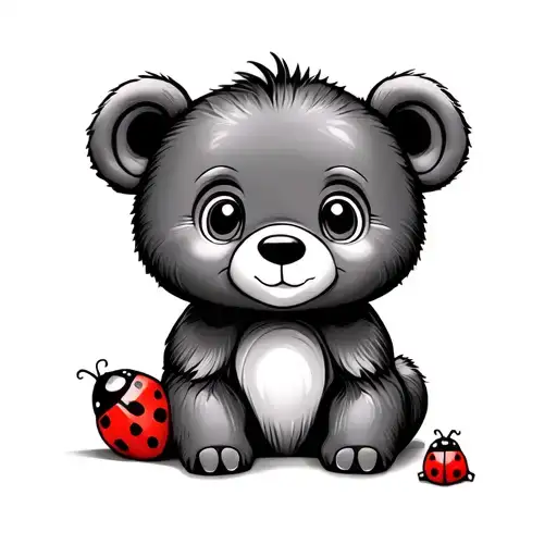 Cute Baby Bear And Ladybug