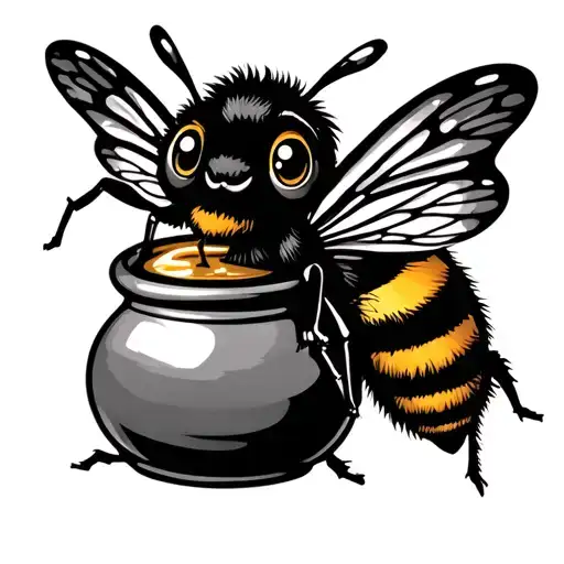Disguise The Image Of A Cute Bee And A Pot Of Honey Into A Fairy